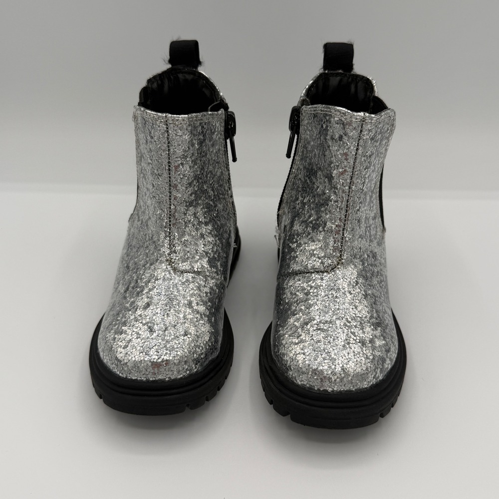 Primark Kids Silver Glitter Chelsea Boots Side Zip Sparkle Ankle Boots Size 7
